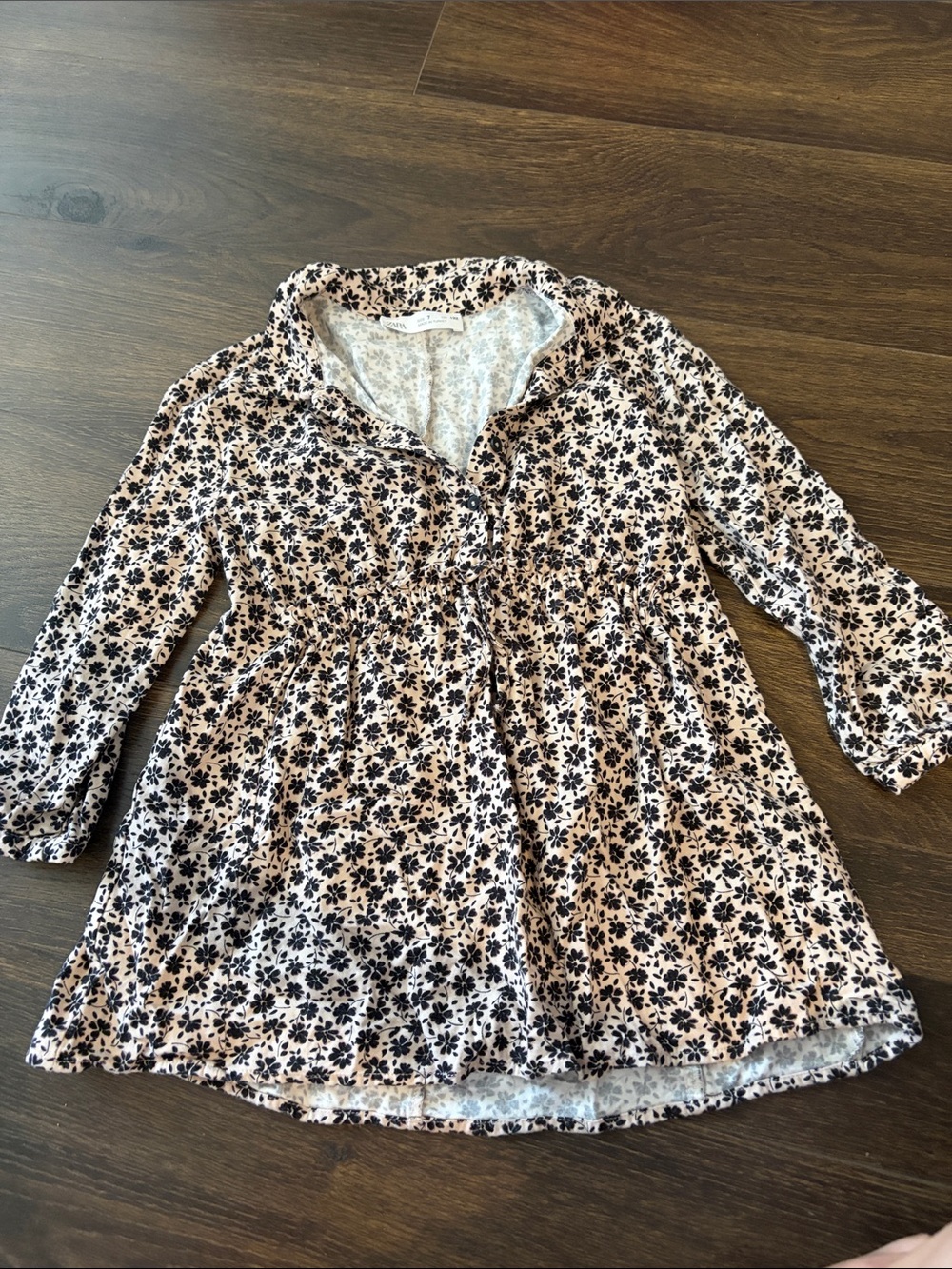 Zara Black Floral Drawstring Tunic on Blush